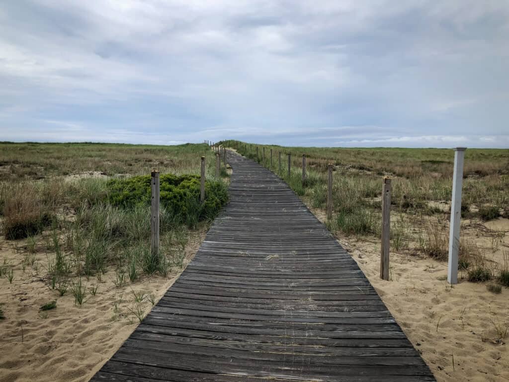 boardwalk to the sand of the beach